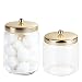 mDesign Glass Bathroom Vanity Apothecary Storage Organizer Canister Jar for Cotton Balls, Swabs, Makeup Sponges, Bath Salts, Hair Ties, Jewelry - Set of 2 - Clear/Gold/Brass