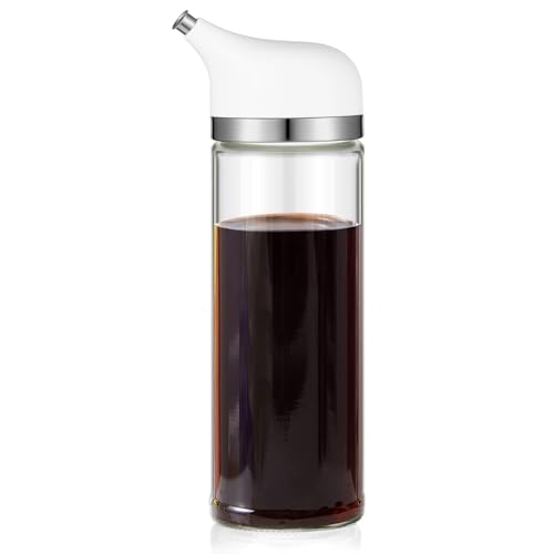 Yiyiring 1 Pcs Cruet Dispenser Set 8 oz, White Glass Soy Sauce Dispenser, Small Olive Oil and Vinegar Bottles, Soy Sauce Bottle, Non Drip Spout Cruet Bottle for Kitchen Cooking