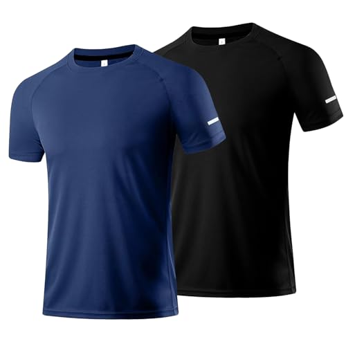 Consejos para Comprar Ropa Azul Marino al mejor precio. 48 CXJYSD Pack De 2 Conjunto De Camiseta Deportiva Fitness,Camiseta para Correr De Secado Rápido,Camisetas Deportivas De GimnasioMX/US, Alfa, X-Grande, Regular, Regular, Negro+Azul...