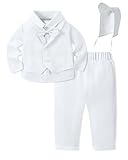 YALLET Boy Clothes 12-18 Months Wedding Suit Long Sleeve Baby Boy Baptism Outfit Winter Fall Tops + Gentleman Embroidery Spring Vest + Formal Cute Pants + Bowtie Pure White