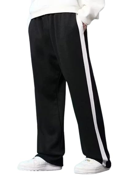 for Men Side Stripe Track Pants | Slim Fit Casual Joggers for Casual Wear Color Black-image-18