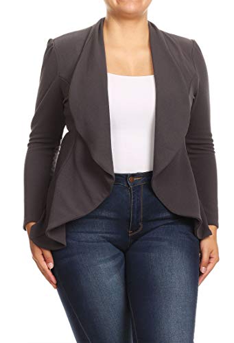 Plus Size Long Sleeves Office Workwear Solid Blazer Jacket Made in USA Charcoal 3XL