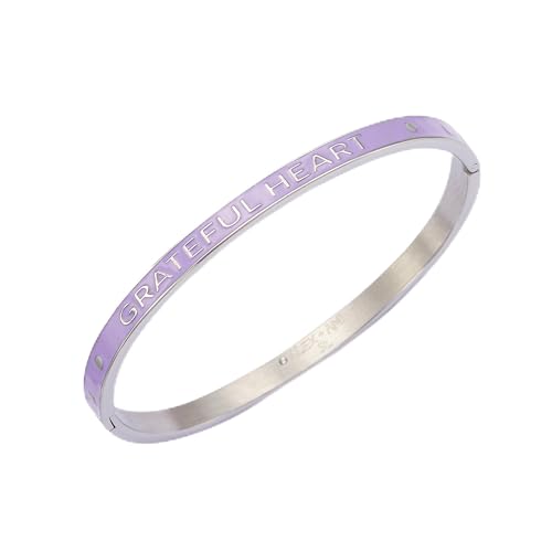 Alex and Ani Grateful Heart, Abundant Life Enamel Hinge Bracelet:Stainless Steel Silver:Purple