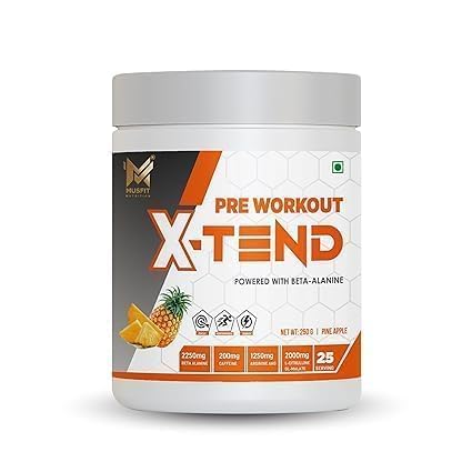 MUSFIT X-Tend Pre Workout 250gm | Shaker Bottle Free Pack of 1 (Pineapple)-picture-17
