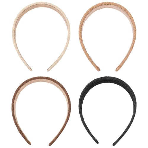 Image of CRAFTHROU Raffia Sponge Headbands Hair Bands Rattan Style for Women 4pcs Decorative Female Headwears Color Color Suitable for Party and Casual Use