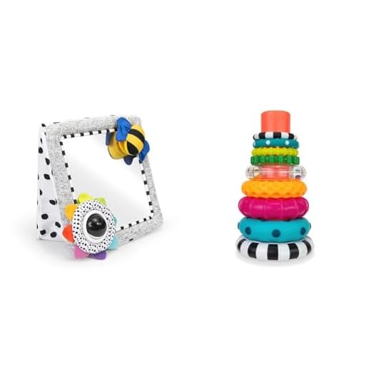Sassy Tummy Time See Me Floor Mirror for Ages 0+ Months (80928) & Stacks of Circles Stacking Ring STEM Learning Toy, Age 6+ Months, Multi, 9 Piece Set