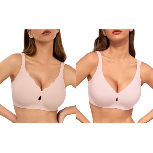 Wave Push Up Wireless Bra Seamless Bras Skin L & Full Coverage Comfortable Everyday Bra Pink L