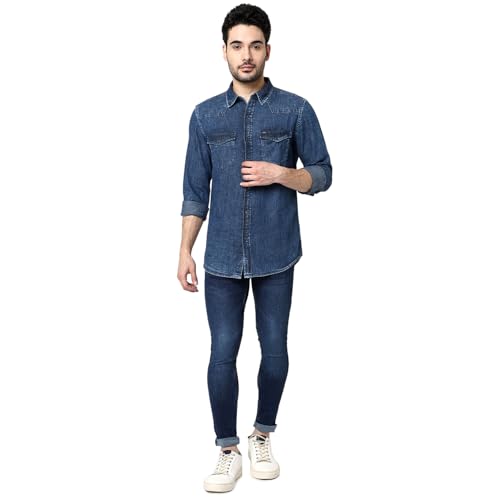 Image of Spykar Men's Regular Fit Raised Collar Full Sleeve Solid Casual Shirts