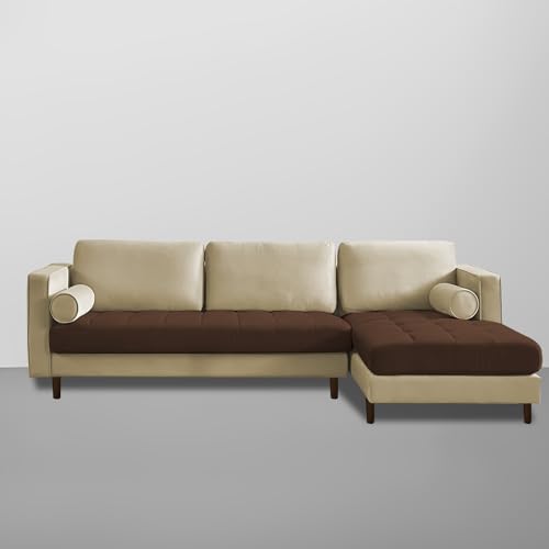 Image of Lezra RHS 4 Seater L Shape Sofa Set for Living Room (Cream Brown Fabric) Premium Fabric Sofa