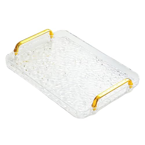 Chewtoyo Serving Tray with Gold Handles 12.2 in, Clear Plastic