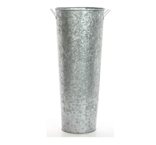 Hosley Galvanized French Bucket Vase with Handles 6" Dia x 15" H- Perfect for Weddings, Parties, Country Picnics, Floral Arrangements, Tableware Storage, or Candle Gardens - Rustic Farmhouse Décor