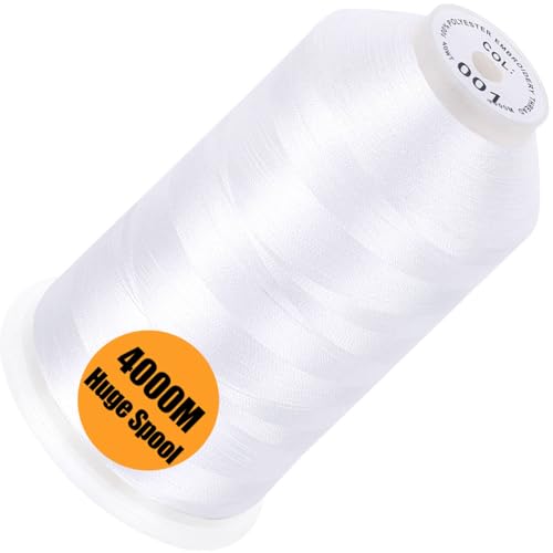 New brothread - Single Huge Spool 4000M Each Polyester Embroidery Machine Thread 40WT for Commercial and Domestic Machines - White