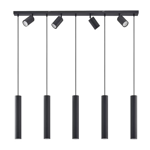 Lindby Lampada a Sospensione 9 Luci Nera 116 cm, Lampadario con Faretti Orientabili e Pendenti Cilindrici GU10 Moderne Lampade Sospese per Cucina Sala da Pranzo Soggiorno