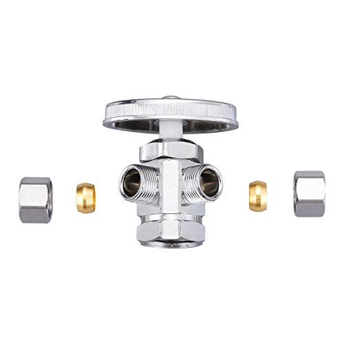 Minimprover Chrome Plated Heavy Duty Brass 3-Way 360° Angle Stop Valve,1/2"Fip Inlet X 3/8"Od Compression X 3/8"Od Compression,Supply Valve Dual Outlet Valve #TOP7
