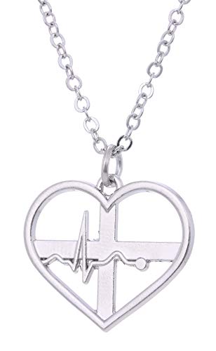 VASSAGO Medical Instrument ECG - Collar con Colgante de coraz�n con electrocardiograma en Forma de coraz�n para Mujer y Hombre