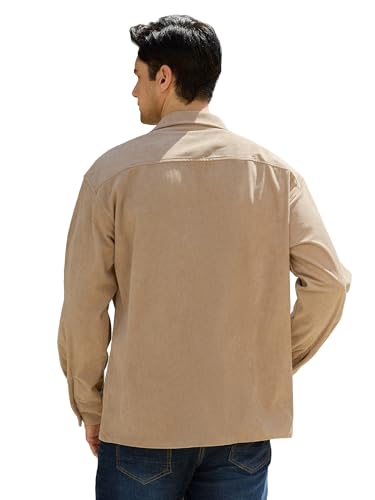 PLEPAN Men's Corduroy Shacket with 4 Pockets (Chest & Side Slant) Button Down Work Jackets Casual Long Sleeve Shirt Jacket3