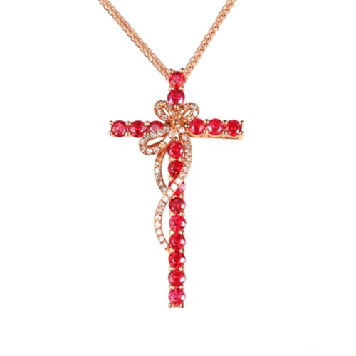 Homxi Colgantes de Oro 18 Kilates Mujer,Colgantes Cruz y Lazo con 1ct Rubí Creado y Moissanita Collares para Mujer de Oro