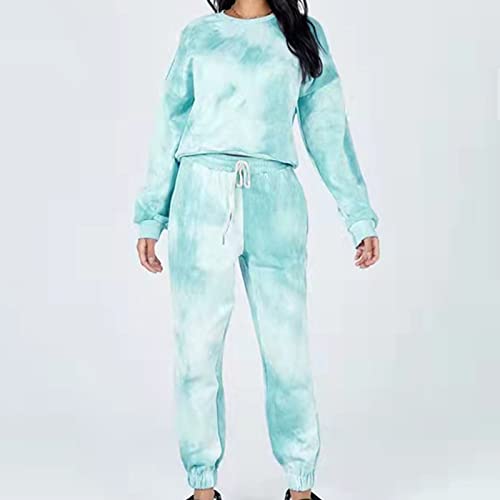 Women's Tie Dye Tracksuits Sets Casual 2 Piece Outfits Crewneck Long Sleeve Sweatshirt Jogger Pants with Pockets2