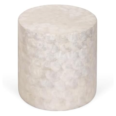 East at Main Capiz Shell Side Table – White Accent Table, Small Decorative Round Table for Coastal and Modern Spaces Cover