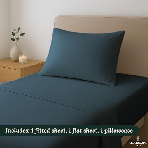 100% Egyptian Cotton Sheets Twin XL Size, 3 Pieces Dorm Essentials Bedding Set, 1000 Thread Count,Breathable and Durable, Deep Pockets up to 16, Estate Blue