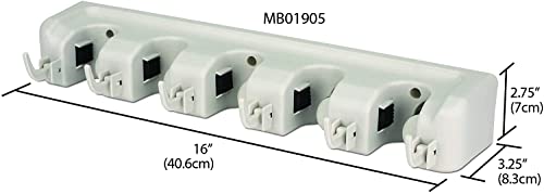 JOEY'Z Mop and Broom Holder Hanging Wall Mounted Rack Organizer, 5 Slots and 6 Hooks