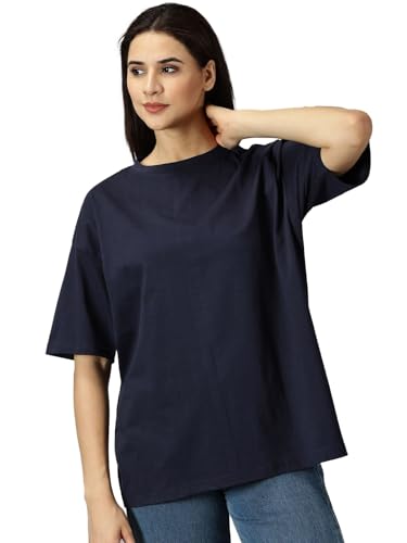 Image of LEOTUDE Women's Drop Shoulder Oversized Baggy Fit Half Sleeve Plain Solid Round Neck Multicolor T-Shirt Combo for Women's (Pack of 3)