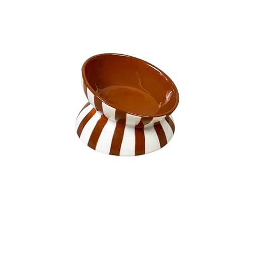 Miffia 猫 えさ 皿 食器 フードボウル みずのみ器 ご飯台 食べやすい 頸椎を保護する 犬 餌入れ 水入れ ペット食器 猫 犬 取り外し式 ペットウォーターボトル 洗いやすい (12×10×3.7cm,ブラウン(斜めの口))