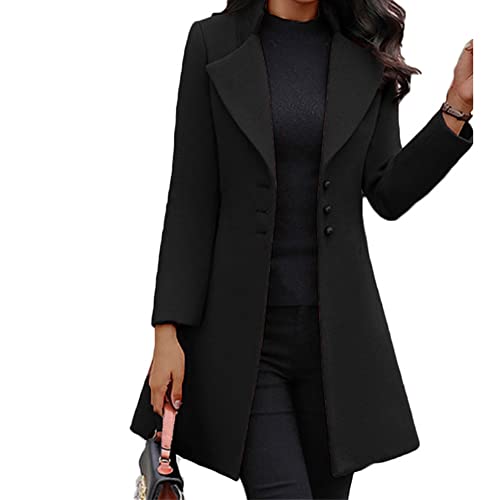 Godoboo Damen Winter Blazer Mantel Lang Wollmantel Warme üBergangsjacke Einfarbig Blazer Jacke Herbst Winter Jacke Outwear Mantel