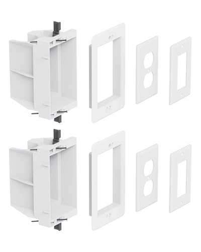 Image of Recessed Outlet /Electrical Box Single Gang, Recessed Outlet Box for Wall Mount TV, Antenna, Phone and Cable TV, Suitable for GFCI & Standard, for Old or New Construction(2 Pack)