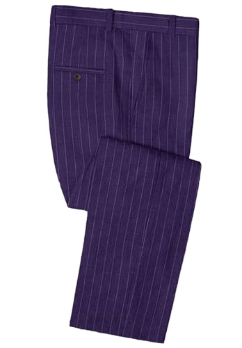 Mens Stripe Pants Classic Fit Tuxedo Pants with Expandable Waist, Wrinkle Resistant Purple