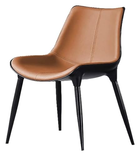 Chair Genuine Leather Dining Chair High Back Padded Soft Seat Carbon Steel Legs Bedroom Kitchen Chairs (Color : Brown)