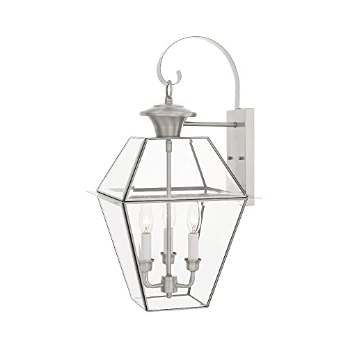 Image of Livex Lighting 2381-02 Outdoor Wall Lantern, Polished Brass | Clear Beveled Glass Shades