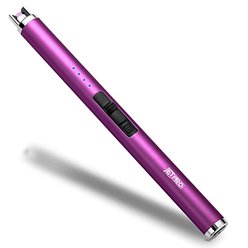 JETPRO USB Rechargeable Candle Lighter Electronic Arc Lighter Windproof Flameless with Safety Button for Camping Cooking BBQ (Purple)