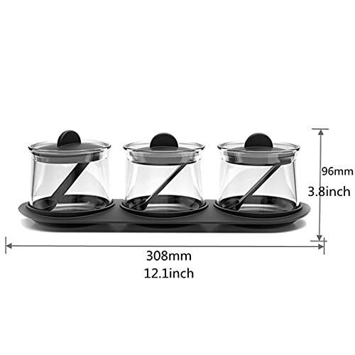 Aebor Glass Condiment Jar Spice Container With Lids And Spoons,Tray, For Kitchen, Counter, Food Storage.(Set Of 3) #TOP1