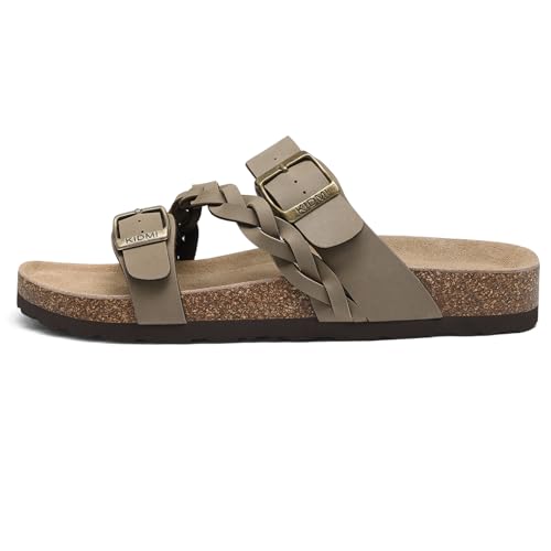Image of KIDMI Women's Cork Footbed Sandals with Arch Support Comfortable Slip-On Slide Sandals With Adjustable Buckle for Summer