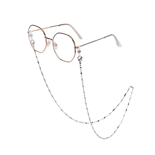 Image of Eyeglass Chain Silver Stainless Steel Handmade Necklace for Reading Glasses Sunglass Beaded Chains for Men Women
