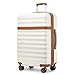 KONO Koffer Trolley Koffer Groß Hartschalenkoffer aus ABS+PC leicht Reisekoffer mit 4 Rollen TSA Schloss (Creme/Braun,XL)