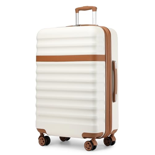 Kono Valise Grande Taille Extensible Valise Soute Léger et Rigide en ABS+PC avec 4 Roues Silencieuses à 360° et Serrures TSA (Blanc Crème,XL)