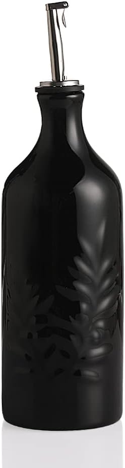 Sweejar 20 Oz Ceramic Oil Dispenser Bottle, Relief Opaque Oil Cruet, Suitable for Storage Oil, Vinegar, Soy Sauce, Coffee Syrup, Liquids, Set of 1 (Black)