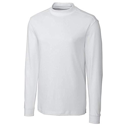Cutter & Buck Men's Long Sleeve Pima Belfair Mock Tee, White, X-Large