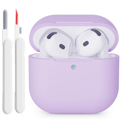 KOKOKA Custodia in Silicone Compatibile con AirPods 4 Case, LED Anteriore Visibile, Case Cover Protettiva Antiurto in Silicone Morbido per Airpods 4 Generazione 2024 con Kit di Pulizia, Lavanda