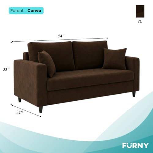 Image of FURNY Luxury Conva 2 Seater Sofa Set for Living Room |Soft Suede Fabric Upholstered | Modern Comfortable Couch for Home Office & Drawing Room | Dark Brown