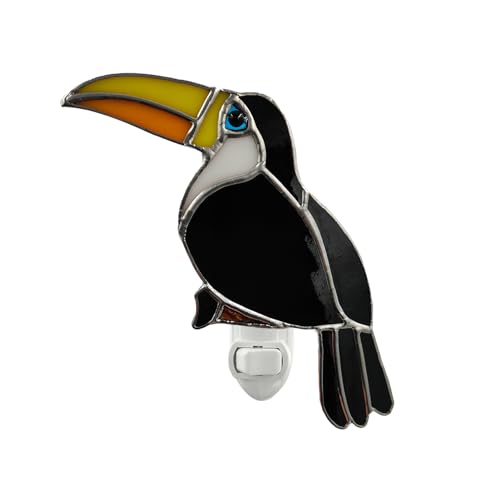 Image of CHEZBABY Stained Glass Night Light Plug into Wall Lamp Decorative Accent Nightlight for Hallway Bedroom Bathroom Kitchen Home Decor(Toucan)