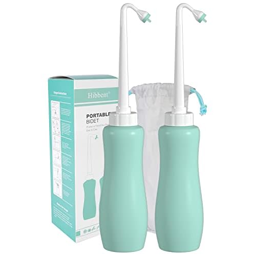 Hibbent 2 Pack Travel Bidet Bottle, Portable Bidet Sprayer Hand held Bidet 650ml, On-the-Go Travel Bag Extra Long Pointed Nozzle Spray, Toilet Bidet Shower/Bathroom Bidet Spray-Green With Ai