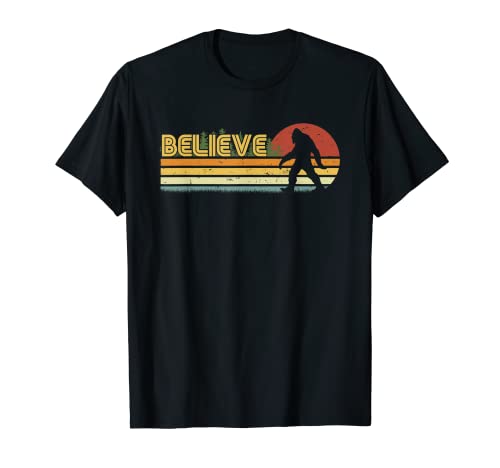 Believe In Bigfoot - Retro Stripes Sasquatch Cryptid T-Shirt