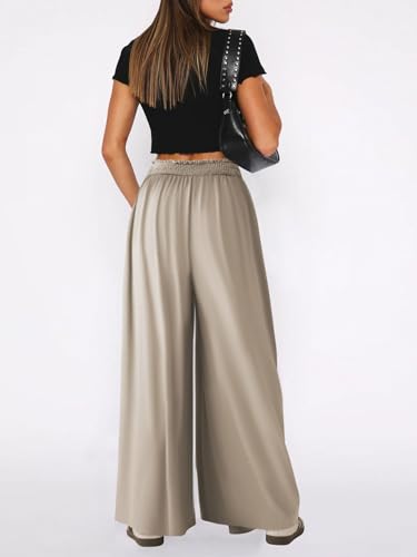 CHARTOU Women's Flowy Wide Leg Palazzo Pants Baggy High Waist Pleated Maxi Long Smocked Skirt3