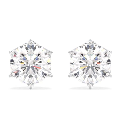 Certified 2.7-4.4 Carat Moissanite Stud Earrings for Women & Men, D Color, 925 Sterling Silver with 18K Gold Rhodium Plating Solitaire Sparkling Earring for Wedding, Anniversary, Mother’s Day Gift