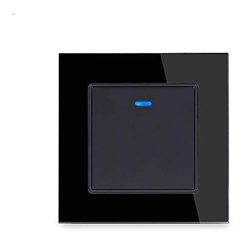 Black 1/2 / 3 Gang 2 Way Push Button Light Switch On/Off Crystal Tempered Glass Panel Wall Switch with LED Indicator 16A AC 250V (1 Gang 2 Way) Cover