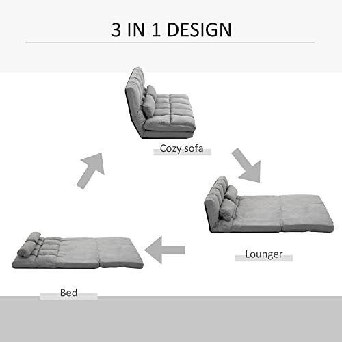 Homcom Convertible Floor Sofa Chair, Folding Couch Bed, Guest Chaise Lounge With 2 Pillows, Adjustable Backrest And Headrest, Light Grey #TOP5