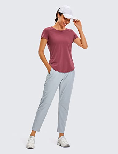 Crz Yoga Women's Pima Cotton Short Sleeve Workout Shirt Yoga T-Shirt Athletic Tee Top Misty Merlot X-Large #TOP4